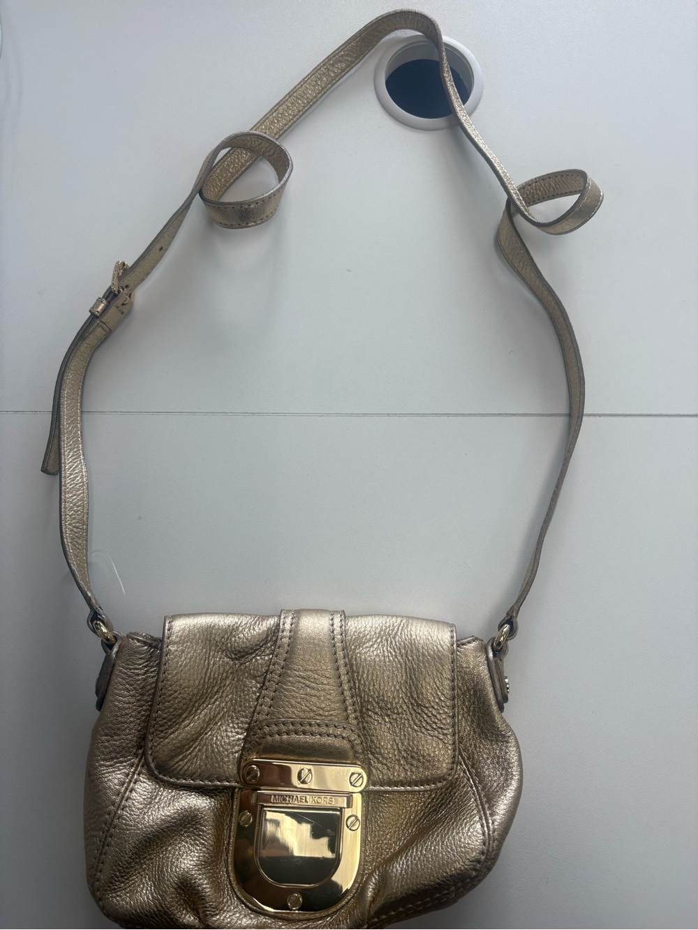Michael Kors Metallic Gold Leather Crossbody with Gold-Tone Lock